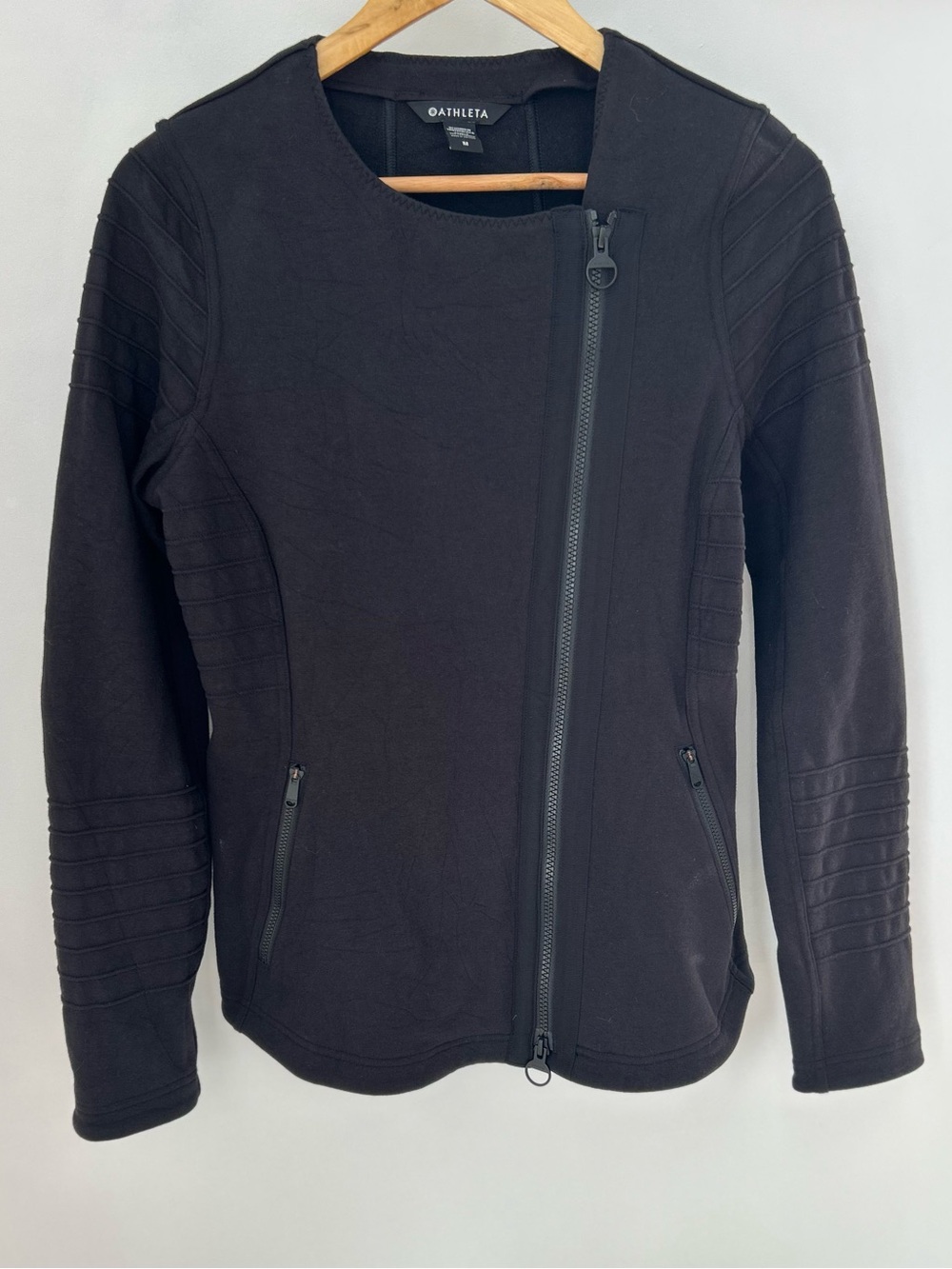 Athleta Black Asymmetrical Zip Moto Athletic Jacket - Medium 19x26